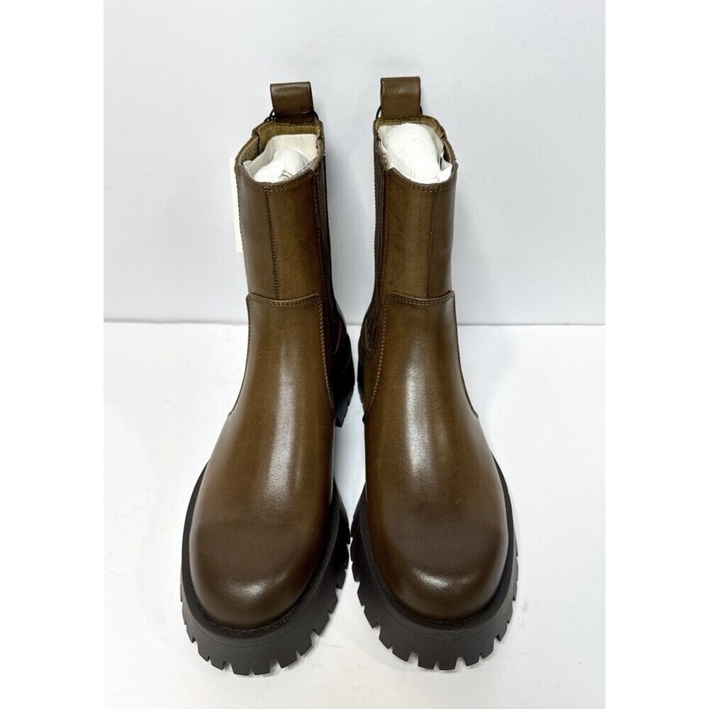 ZARA Chunky Chelsea Boots Brown Faux Leather Lug Sole Women’s US 7.5 /EU 38 New - Picture 2 of 8
